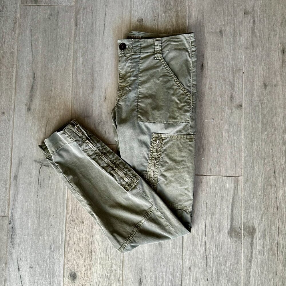 J Brand Ella Mae Slim Moto Aviator Pants Vintage Taupe Stretch Size 25